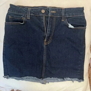 O2 Denim Small Blue Denim Frayed Hem Jean Mini Skirt